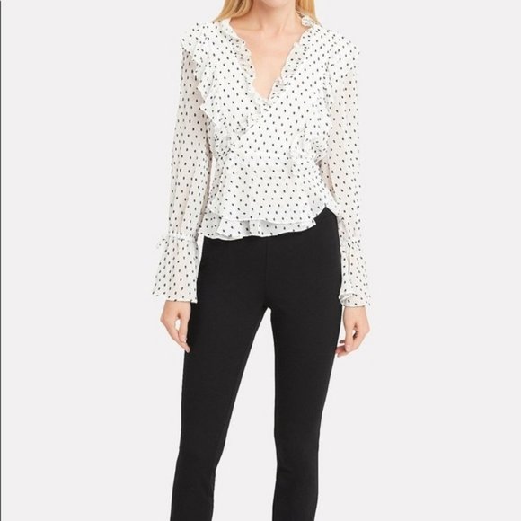 Maison Cinqcent Ruffled White & Polka Dots Blouse Size XS - Picture 1 of 11